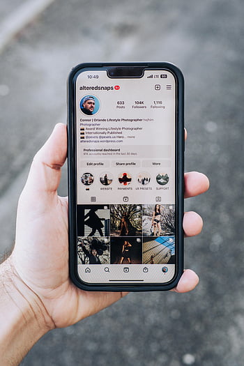 smartphone, Instagram profile, close-up, hand holding, social media, lifestyle photographer, alteredsnaps, mobile screen, app interface, user interface, followers
