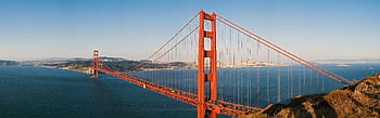 Golden Gate Bridge, San Francisco, scenic view, blue waters, San Francisco Bay, iconic landmark, red bridge, coastal scenery, bay area, famous bridge, tourist attraction