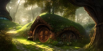 Hobbit, Hobbit House, tolkien, la nature, fantastique, forêt, maison magique, lieu magique, arbre, cabane dans les arbres, le Seigneur des Anneaux