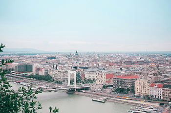 budapešť, elisabeth most, řeka Dunaj, letecký pohled, staré Město, visutý most, řeka, panoráma města, Evropské město, historické architektury, městské krajiny