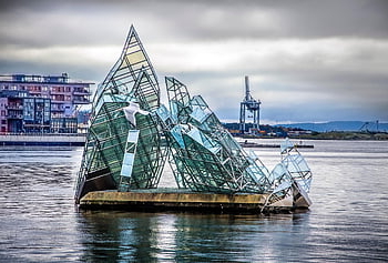 sculpture, opera House, building, modern, seagull, oslo, norway, water, architecture, scandinavia, fjord