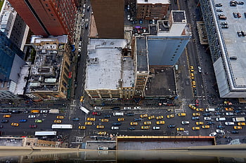 new York, streets, traffic, aerial View, bird's Eye View, buildings, urban, urban Landscape, yellow Cabs, taxis, cabs
