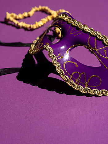 purple masquerade mask, gold detailing, elegant mask, carnival theme, Mardi Gras, purple mask, gold accents, masquerade party, festive mask, decorative mask, purple and gold