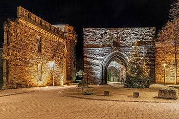 ruiny, hrad, budova, andernach, město, rhineland-palatinate, Německo, noc, historický, architektura, mezník