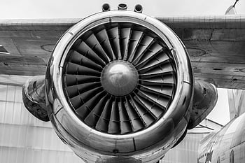 airplane engine, jet engine, monochrome, aviation technology, detailed view, aircraft engine, black and white, engine blades, turbine engine, aircraft technology, aviation industry