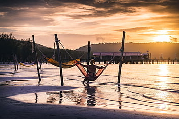 travel, tourist, nature, cambodia, island, lake, beach, hammock, leisure, holiday, vacation
