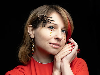 pavouk, tarantule, osoba, pohled, kosmetika, flitry, vlasy, účes, portrét, obraz, styl