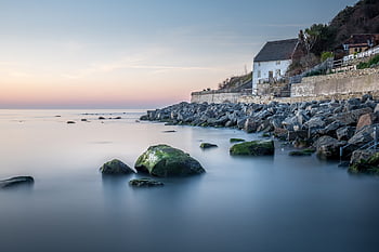 runswick Bay, thatched Cottage, yorkshire, east Coast, england, sunrise, seascape, thatched, cottage, coast, spring