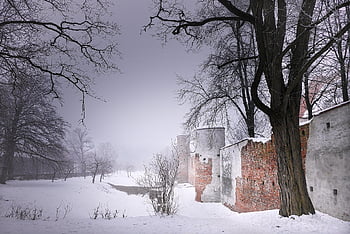 Winter, Stadtmauer, Park, landsberg, Landschaft, Turm, die Architektur, historisches Zentrum, Schnee, Baum, kalt