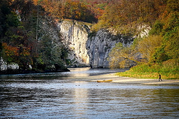 man, canoe, river, trees, forest, nature, gorge, gravel Bank, danube Gorge, water, scenic