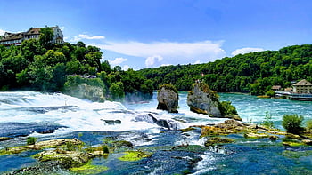rhine, waterfall, schaffhausen, switzerland, water, foaming, roaring, water Mass, rush, enormous, tourism