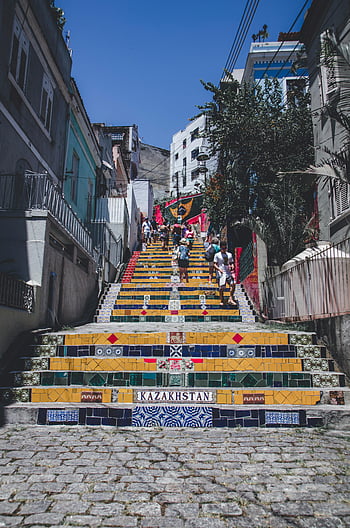 Tangga Selaron, Rio de Janeiro, Brazil, escadaria selaron, Ubin Berwarna -warni, tangga yang semarak, seni urban, Cityscape, objek wisata, ubin mosaik, seni jalanan