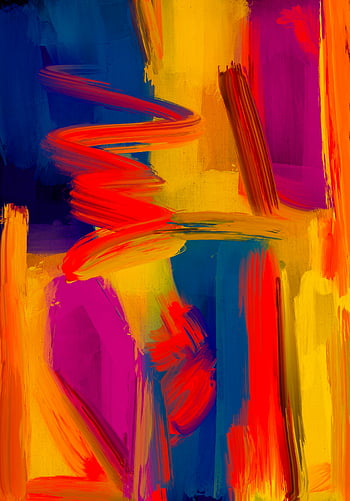現代美術、 キャンバスに絵を描く、 ダイナミックなアートワーク、 カラフルな表現主義、 大胆なブラシストローク、 赤い色合い、 青い色合い、 黄色の色合い、 抽象画、 鮮やかな色