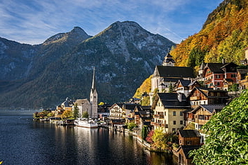 Hallstatt, jezero, vesnice, cestovní ruch, Příroda, Alpy, vysokohorský, kostel, Hallstatt Lake, Rakousko, horní rakousko