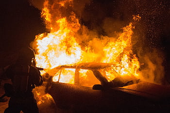 flames, car Fire, vehicle Fire, clear, fire Fighters, fire Fighting, firefighter, fire, mission, automobile, car