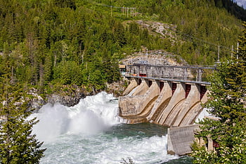 hydroelectric Dam, river, trees, forest, water, dam, mountains, nature