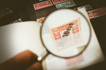 poštovní známka, Vintage razítka, zvětšení, detail, Podrobnosti o známkách, filatelie, sbírání známek, Zvětšovací sklo, poštovní historie, Album známek, Zkoumání známky