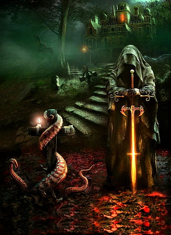 character, sword, cape, snake, stairs, window, nightmare, scary, ghost, terror, mystery