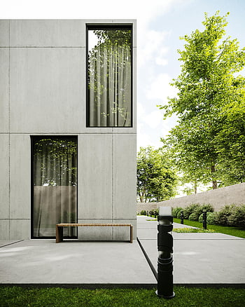modern architecture, glass window design, contemporary house, large windows, suburban setting, exterior design, greenery, minimalist design, outdoor living space, modern home, architectural photography