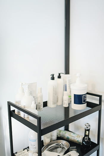 beauty products, salon cart, organized beauty, minimalist look, salon supplies, clean aesthetic, beauty salon, product organization, salon organization, beauty essentials, salon decor
