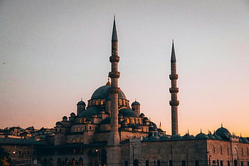 mešita yeni cami, západ slunce, Istanbul, osmanská architektura, nádherný výhled, minarety, kopule, historické místo, Turecké památky, náboženství, destinace