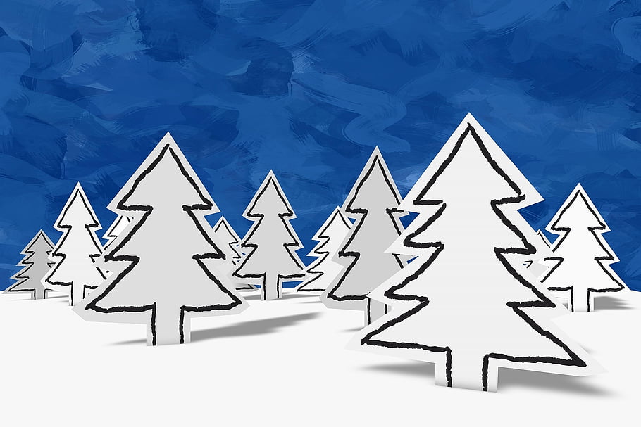 paper, ink, christmas Tree, tree, fir, christmas, landscape, white, nature