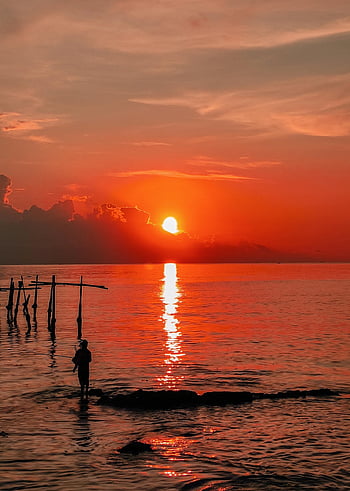 spiaggia, mare, tramonto, tardo pomeriggio, Indonesia, Lombok, scenario, sole, natura