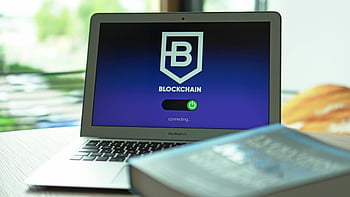 gray laptop, blockchain application, crypto themes, tech themes, blockchain interface, connecting interface, laptop on table, blockchain technology, cryptocurrency, tech devices, blockchain connection