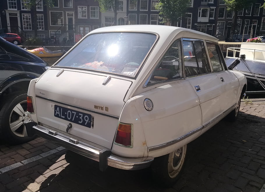 Citroen, Ami, 8, 1970, Amsterdam, vintage, car, white, classic, vehicle, European