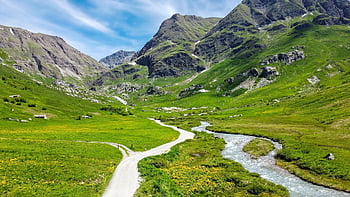 krajina, horské krajiny, francouzské Alpy, horský výhled, fotografie krajiny, horských silnic, řeka alpy, pozadí krajiny, krajina tapety