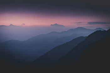 berg silhouet, dageraad, schemering hemel, mistige bergen, Serene landschap, bergketen, Dawn Silhouette, Twilight Silhouette, mistige dageraad, Mountain Dawn, Serene Dawn