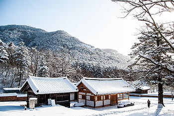 chrám, Korea, zimní, sníh, krajina, buddhismus, cestovní ruch, cestovat, Příroda, hanok, hora