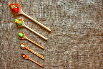 easter, easter Eggs, egg, colorful, spring, spoon, red, yellow, green, orange, jute Sack