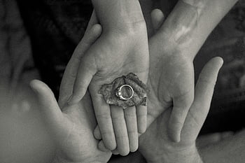 engagement ring, leaf, grayscale photo, black and white, couple, love, commitment, hands, jewelry, nature, symbolism