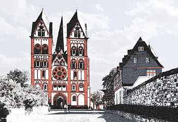limburger Dom, church, building, historical, conte Crayon Art, construction Art, architecture, limburg, germany