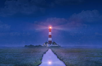 lighthouse, north Sea, night, evening, westerhever, germany, wadden Sea, sankt Peter-ording, flut, westerheve, urlaub