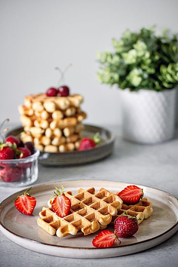 waffle, strawberry, breakfast, belgian Waffle, berry, fruit, food, meal, dessert, dish, sweet