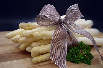 asparagus, vegetables, bound, ribbon, yummy, wooden Board, bag, fresh, white, asparagus Time, food