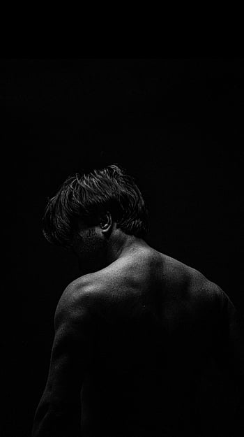 muž, zadní, Modelka, tělocvična, temný, Černý a bílý, b w, photoshop, lightroom