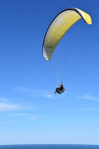 varjoliito, kirkas sininen taivas, valtameri, jännittäviä ilmaurheilulajeja, henkilöiden varjoliito, Diamir 2, ulkona seikkailu, Extreme-urheilu, ilmakuva, taivas urheilu, paraglider
