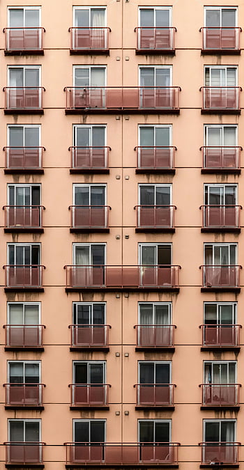 hnědá betonová budova, Stylová bytová fasáda, Opakování balkonů, Okna, melbourne, Austrálie, moderní architektura, městského života, bytového domu, vnější design, panoráma města