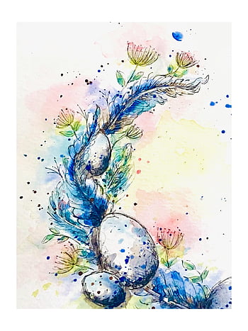 oua de Paste, natură, floare de flori, pictură, proiecta, Paști, coroană, fundal, imagini frumoase, pene, acuarelă