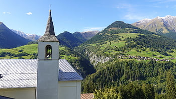 horské vesnice, kostel, hory, venkov, kostelní věž, zvonice, horské krajiny, vesnice, krajina, scenérie