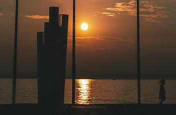tramonto, silhouette, mare, tranquillo, tranquillo, calmo, orizzonte, sereno, sera, lungomare, calma, passerella