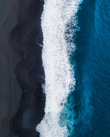 fotografiere aeriene, valurile se prăbușesc, plaja cu nisip negru, L'Étang-Salé, reuniune, Marea spumoasă, coastă, vedere uimitoare, valurile oceanului, fotografie aeriene, frumusete naturala