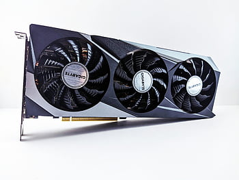 ギガバイトグラフィックカード、 黒と白、 トリプルファン、 閉じる、 洗練されたデザイン、 コンピューターハードウェア、 ゲーミング、 ハイパフォーマンス、 技術、 冷却システム、 ビデオカード