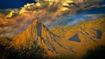 hory, poušť, západ slunce, Mount Hopkins Observatory, mraky, arizona, krajina, geologie, astronomie