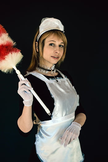 služka, jednotný, zástěra, Pipidaster, čisticí kartáč, cosplay, dívka, žena, čištění, víčko, hospodyně