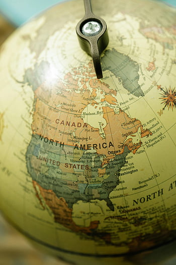 Észak Amerika, földgolyó, vintage globe, közelkép, részletes körvonalak, Kanada, Egyesült Államok, térkép, világtérkép, földrajzi, kontinensek