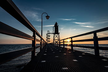 lighthouse, bridge, pier, coast, dorum-neufeld, wadden Sea, nordfriesland, nature, horizon, beach, north Sea